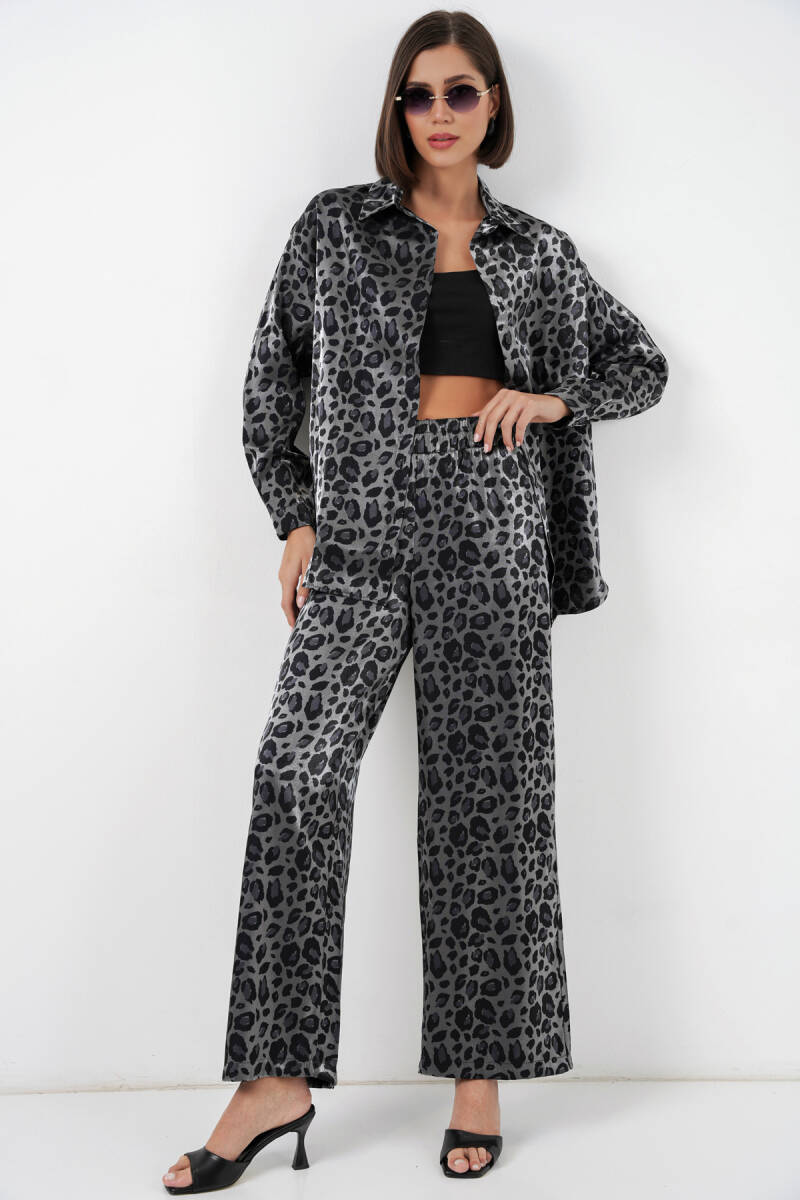 6699 Leopar Desenli Alt Üst Takım - Siyah - BİGDART