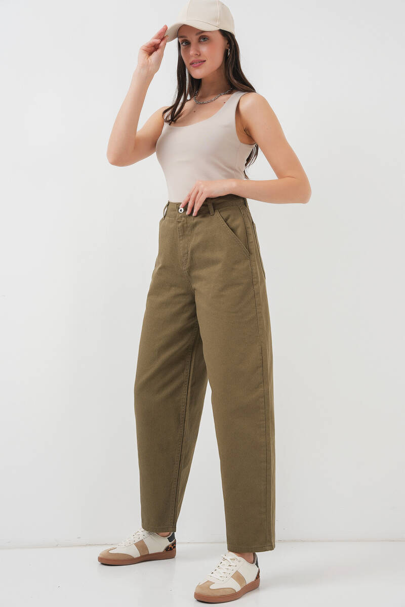 6703 Yüksek Bel Kot Pantolon - Haki - BİGDART