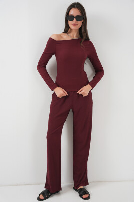 6708 Düşük Omuz Alt Üst Takım - Bordo - 1