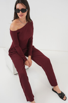 6708 Düşük Omuz Alt Üst Takım - Bordo - 2