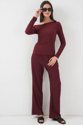 6708 Düşük Omuz Alt Üst Takım - Bordo - 3
