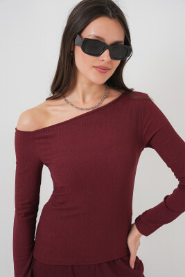 6708 Düşük Omuz Alt Üst Takım - Bordo - 4