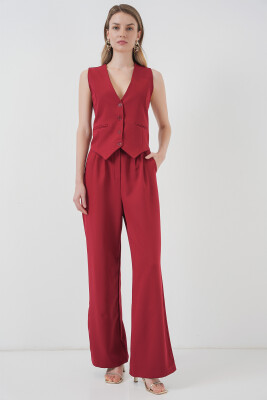 6709 Kadın Yelek Pantolon İkili Takım - Bordo 