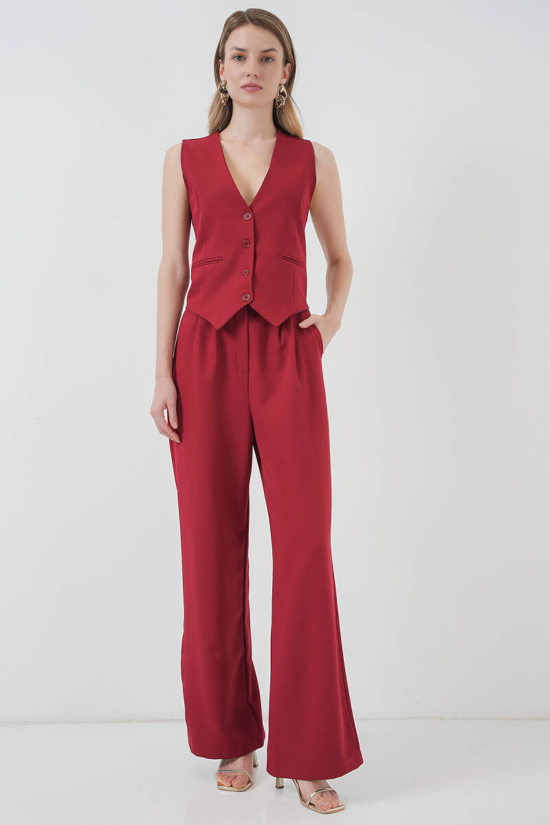 6709 Kadın Yelek Pantolon İkili Takım - Bordo - BİGDART