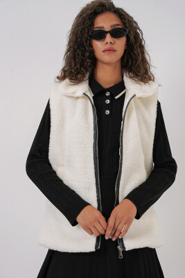 6793 Peluş Yelek - Beyaz - 5