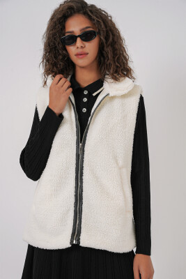 6793 Peluş Yelek - Beyaz - 6
