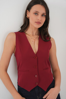 6796 Kısa Dokuma Yelek - Bordo 
