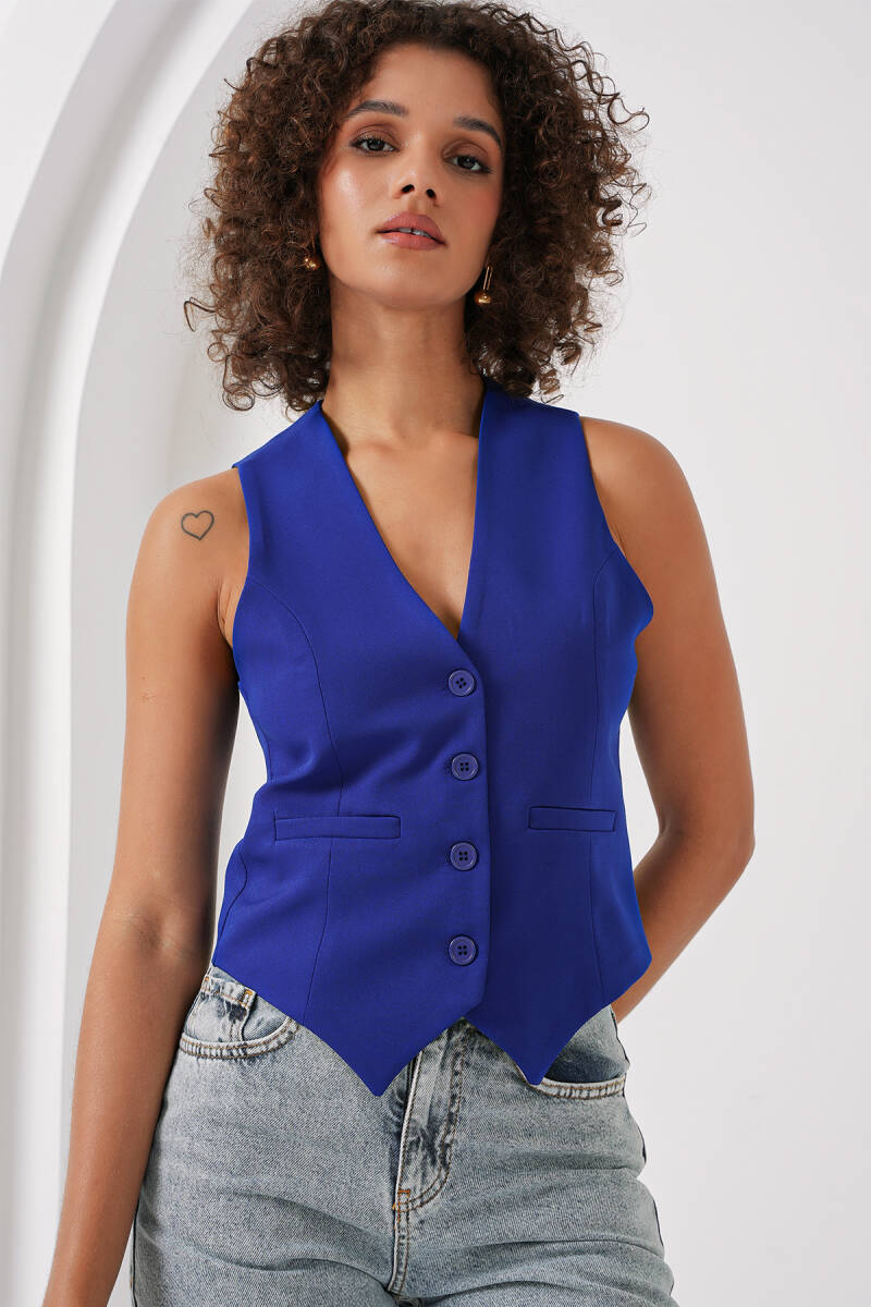 6796 Kısa Dokuma Yelek - Saks - BİGDART