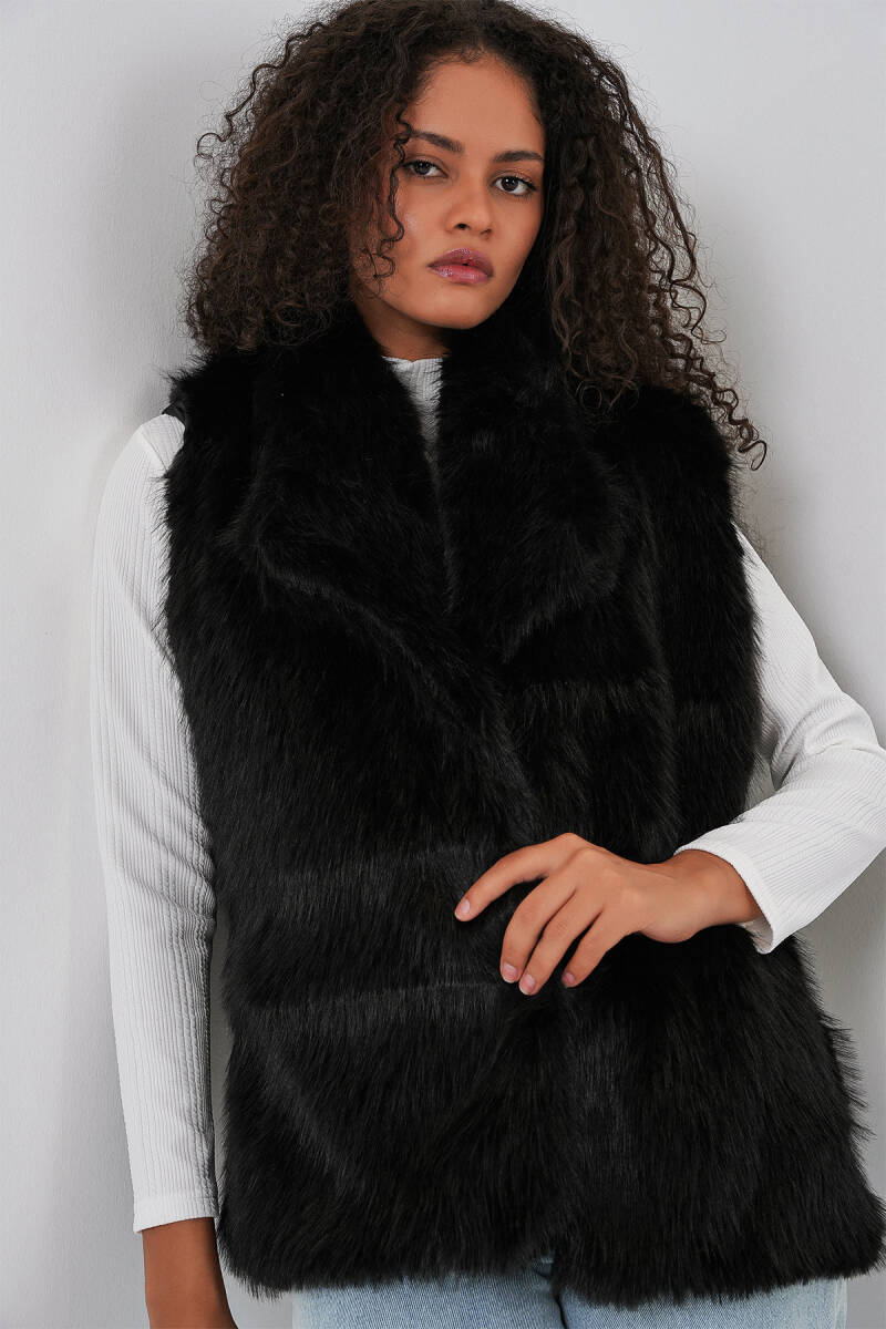 6804 Kadın Kürklü Yelek - Siyah - BİGDART