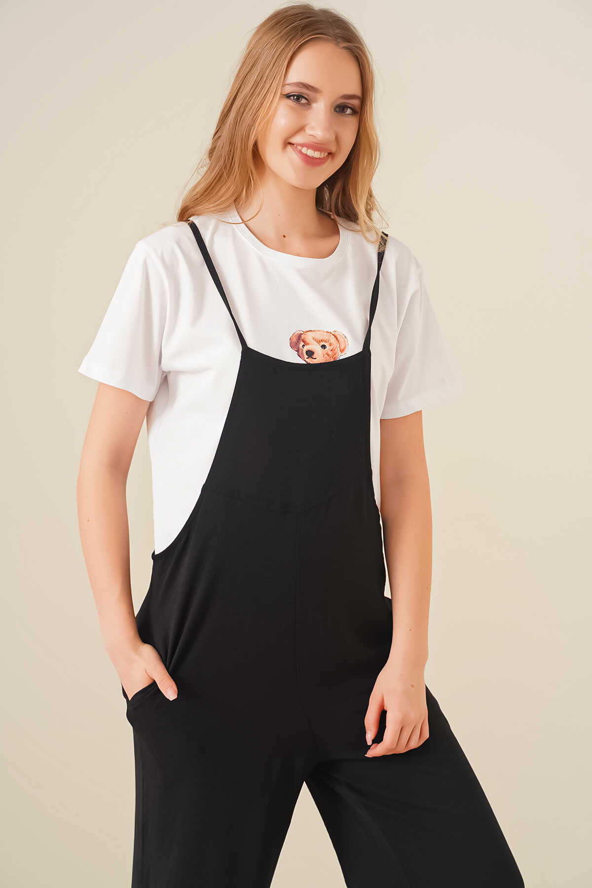 7019 Askılı Bahçivan Tulum - Siyah - 5