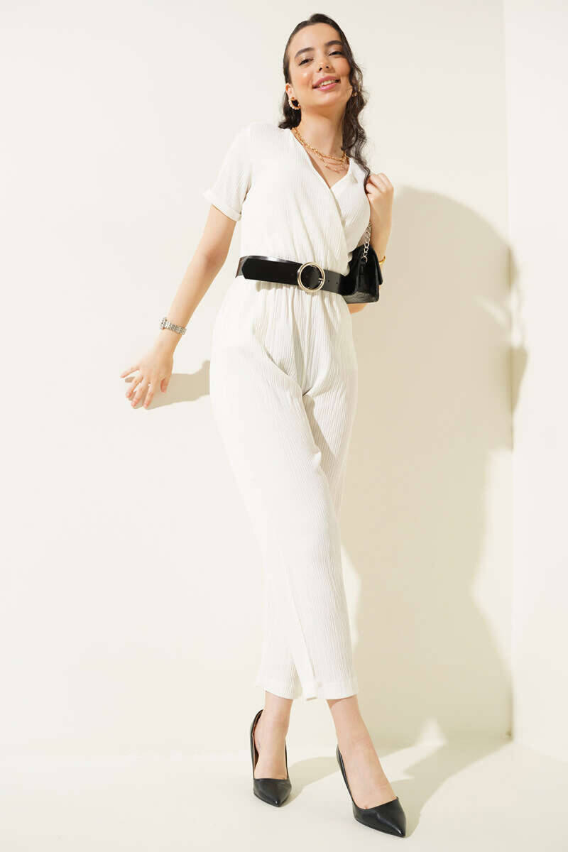 7022 Kemerli Örme Tulum - Beyaz - BİGDART