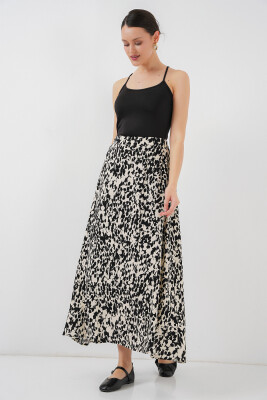 8003 Desenli Viskon Etek - Siyah 