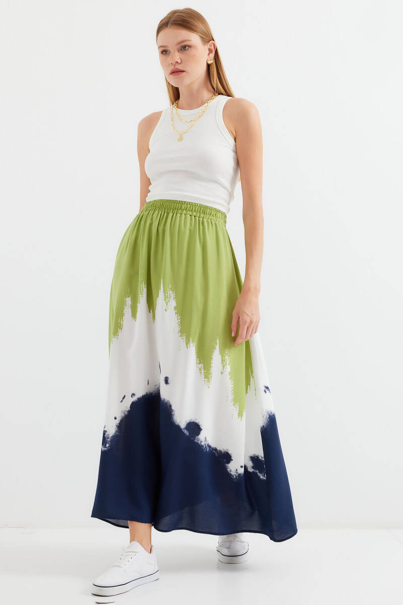 8025 Desenli Uzun Viskon Etek - Yeşil - BİGDART