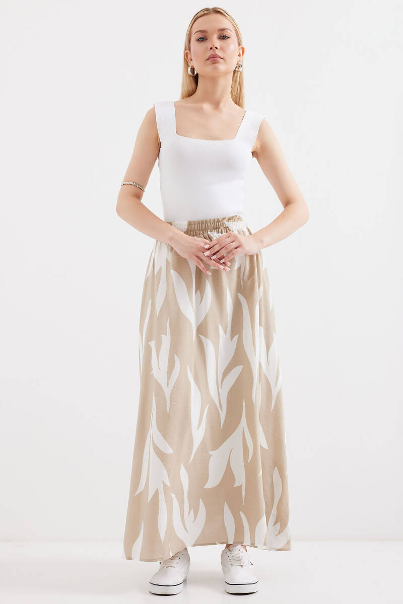 8028 Desenli Uzun Etek - Bej - BİGDART