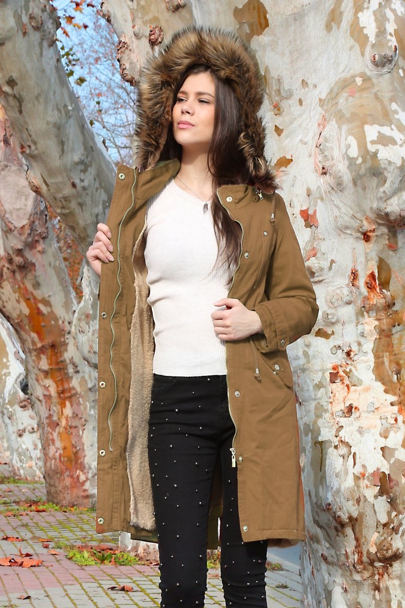 9004 KÜRKLÜ YIKAMALI KABAN - Hardal - BİGDART