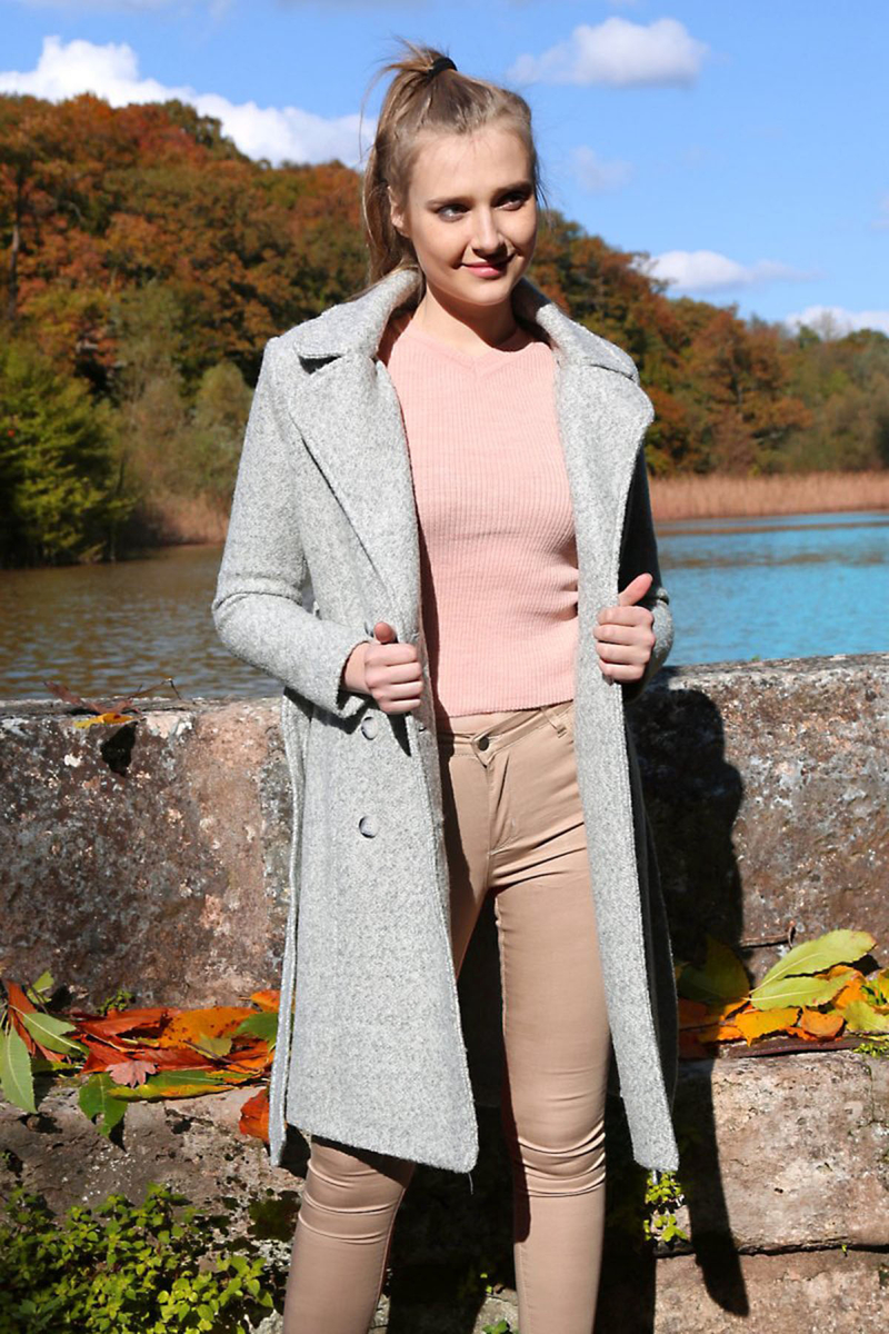 9010 KUŞAKLI DÜĞMELİ KAŞE KABAN - Gri - BİGDART