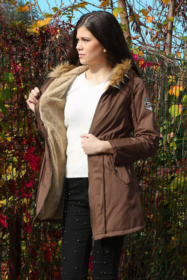 9013 ARMALI KÜRKLÜ KABAN - Taba - BİGDART