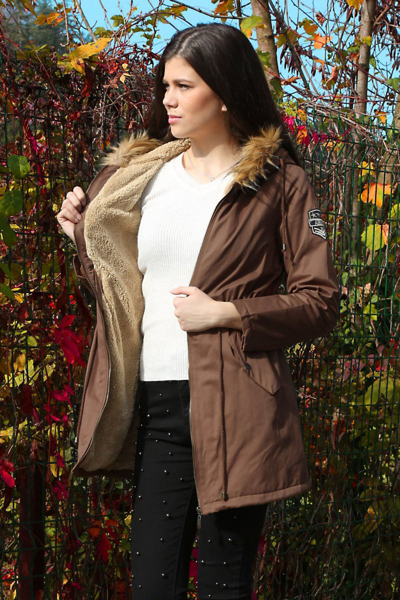 9013 ARMALI KÜRKLÜ KABAN - Taba - BİGDART