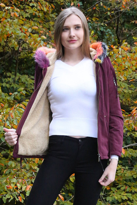 9014 ARMALI RENKLİ KÜRKLÜ KABAN - Bordo - BİGDART