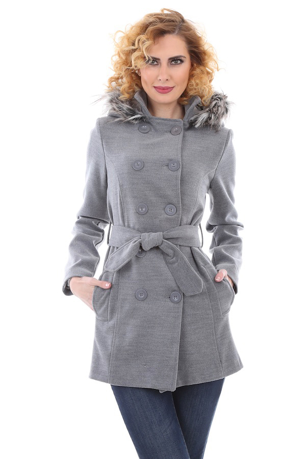 9021 KAPŞONLU KAŞE KABAN - Gri - BİGDART