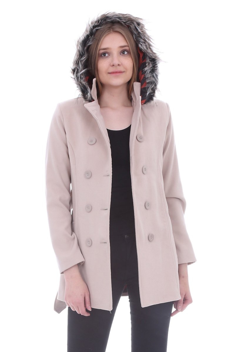 9021 KAPŞONLU KAŞE KABAN - Vizon - BİGDART