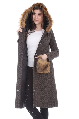 9028 KÜRKLÜ KAŞE KABAN - Bej - BİGDART