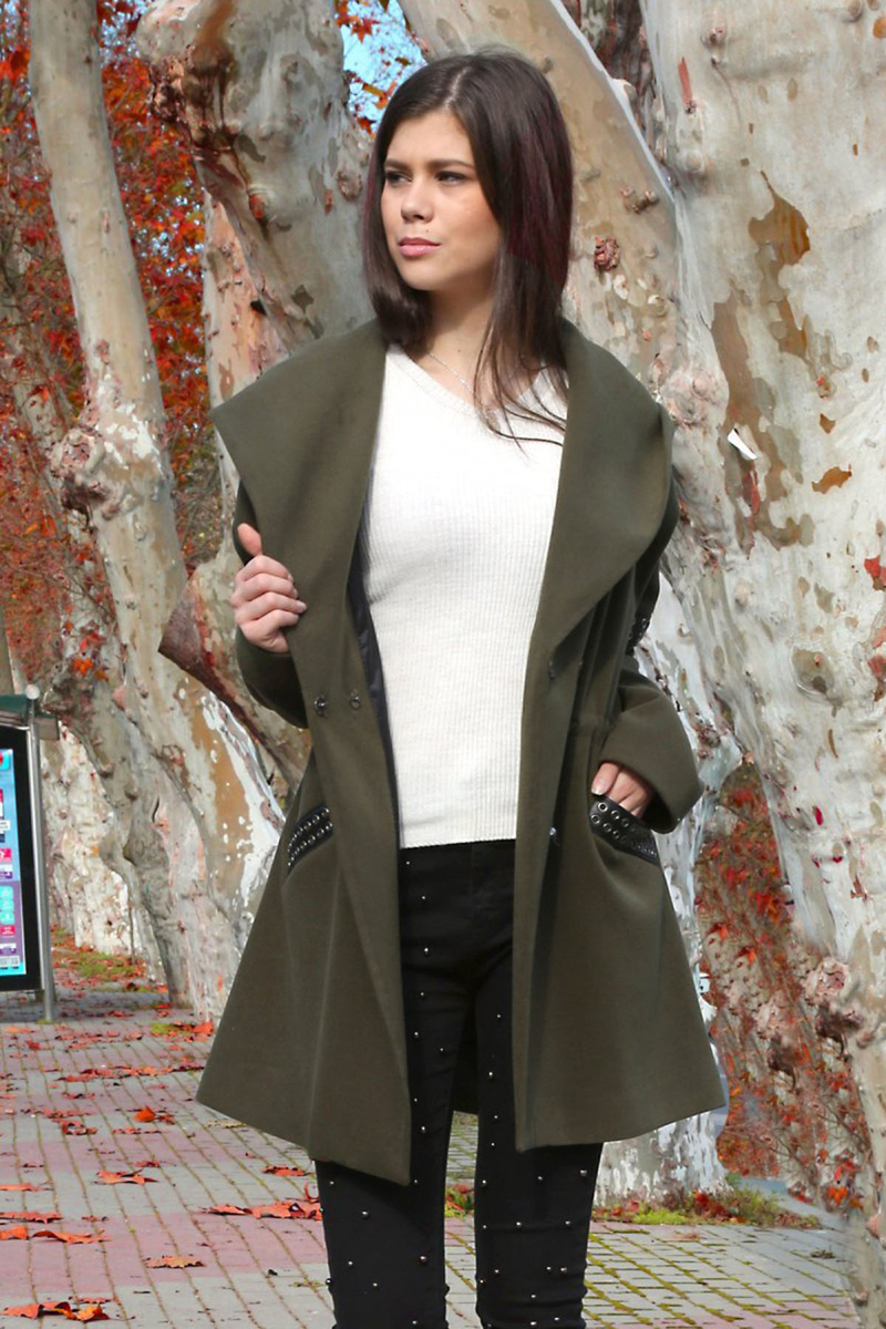 9029 DERİ DETAY KAŞE KABAN - Haki - BİGDART