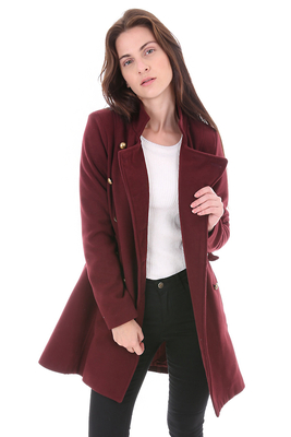 9042 METAL DÜĞMELİ KAŞE KABAN - Bordo - BİGDART