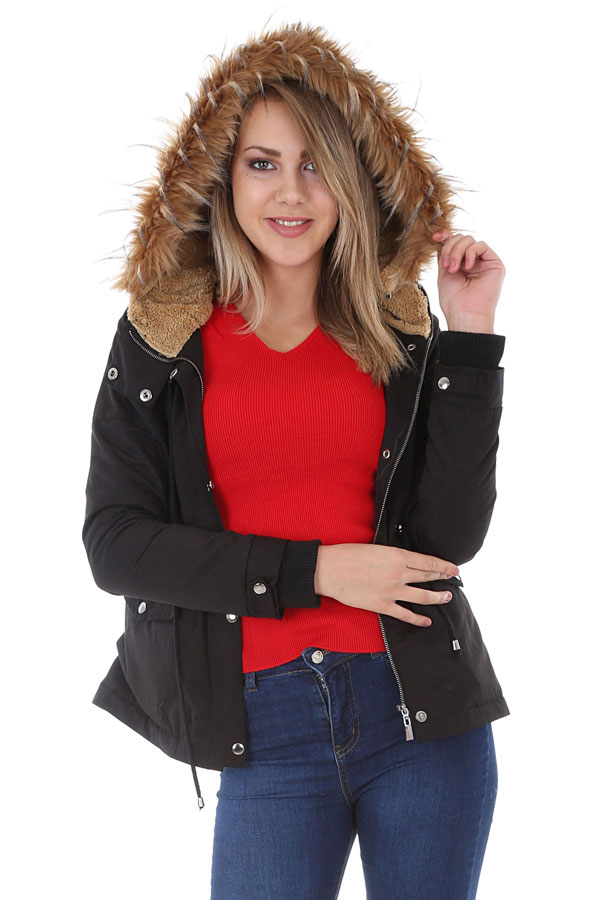 9053 İÇİ KÜRKLÜ KABAN - Siyah - BİGDART