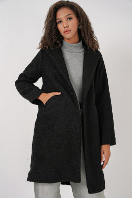 9082 Oversize Kaşe Kaban - Siyah - BİGDART