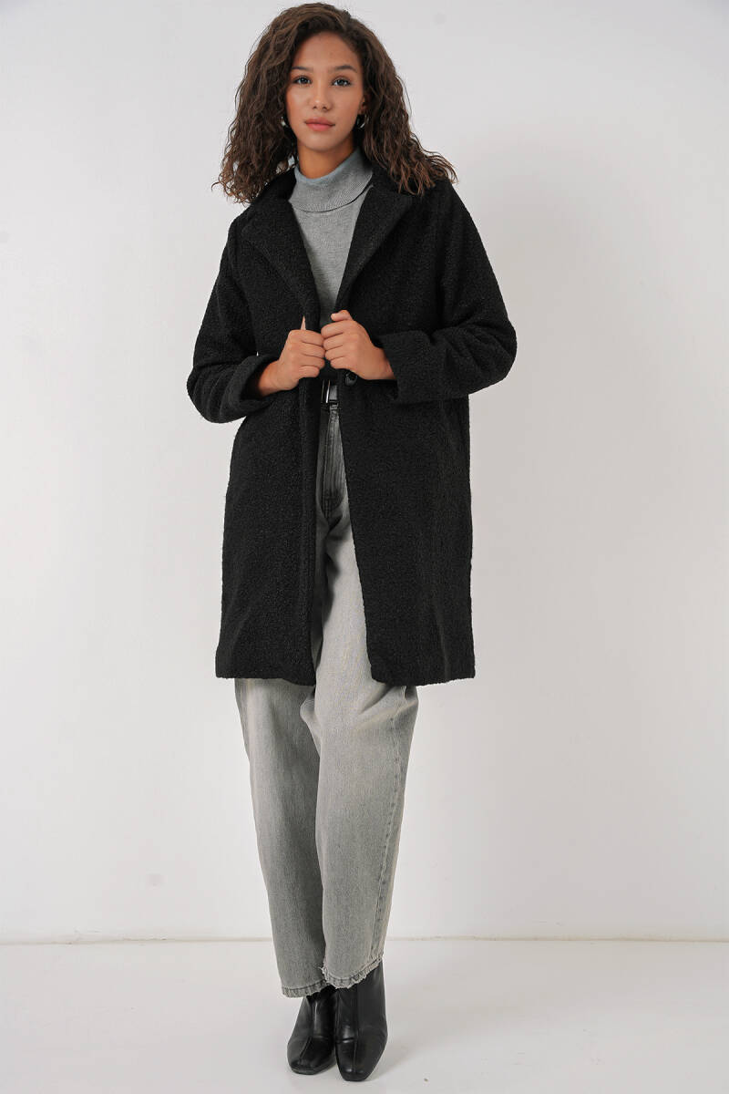 9082 Oversize Kaşe Kaban - Siyah (1)
