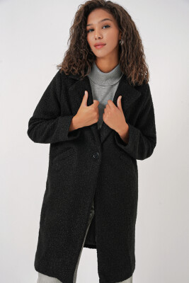 9082 Oversize Kaşe Kaban - Siyah - 3