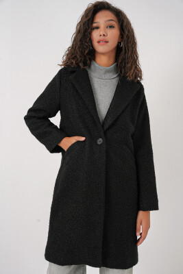9082 Oversize Kaşe Kaban - Siyah - 4
