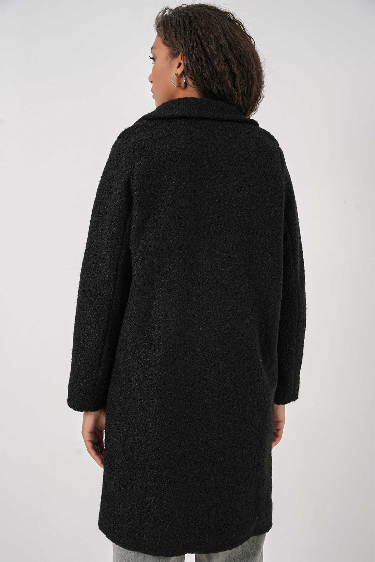 9082 Oversize Kaşe Kaban - Siyah - 6