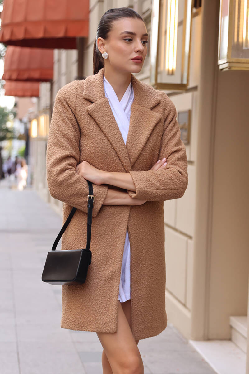 9082 Oversize Kaşe Kaban - Camel - BİGDART