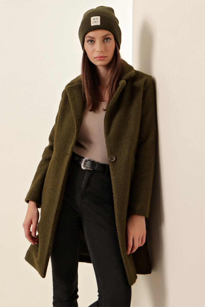 9082 Oversize Kaşe Kaban - Haki - BİGDART