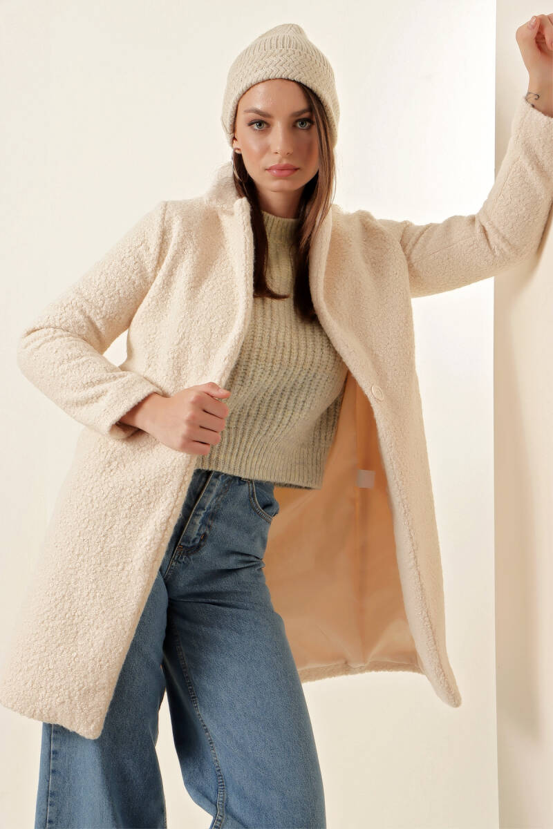 9082 Oversize Kaşe Kaban - Ekru - BİGDART