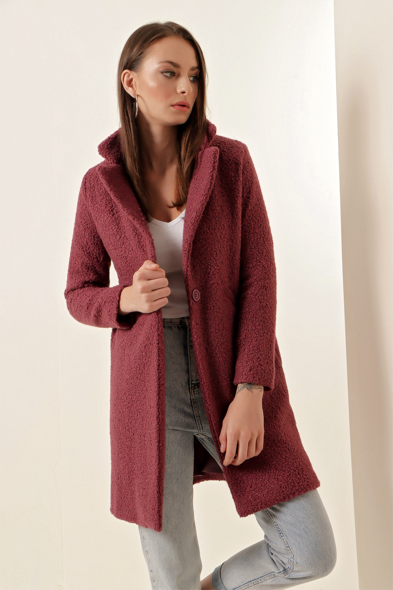 9082 Oversize Kaşe Kaban - Koyu Lila - BİGDART