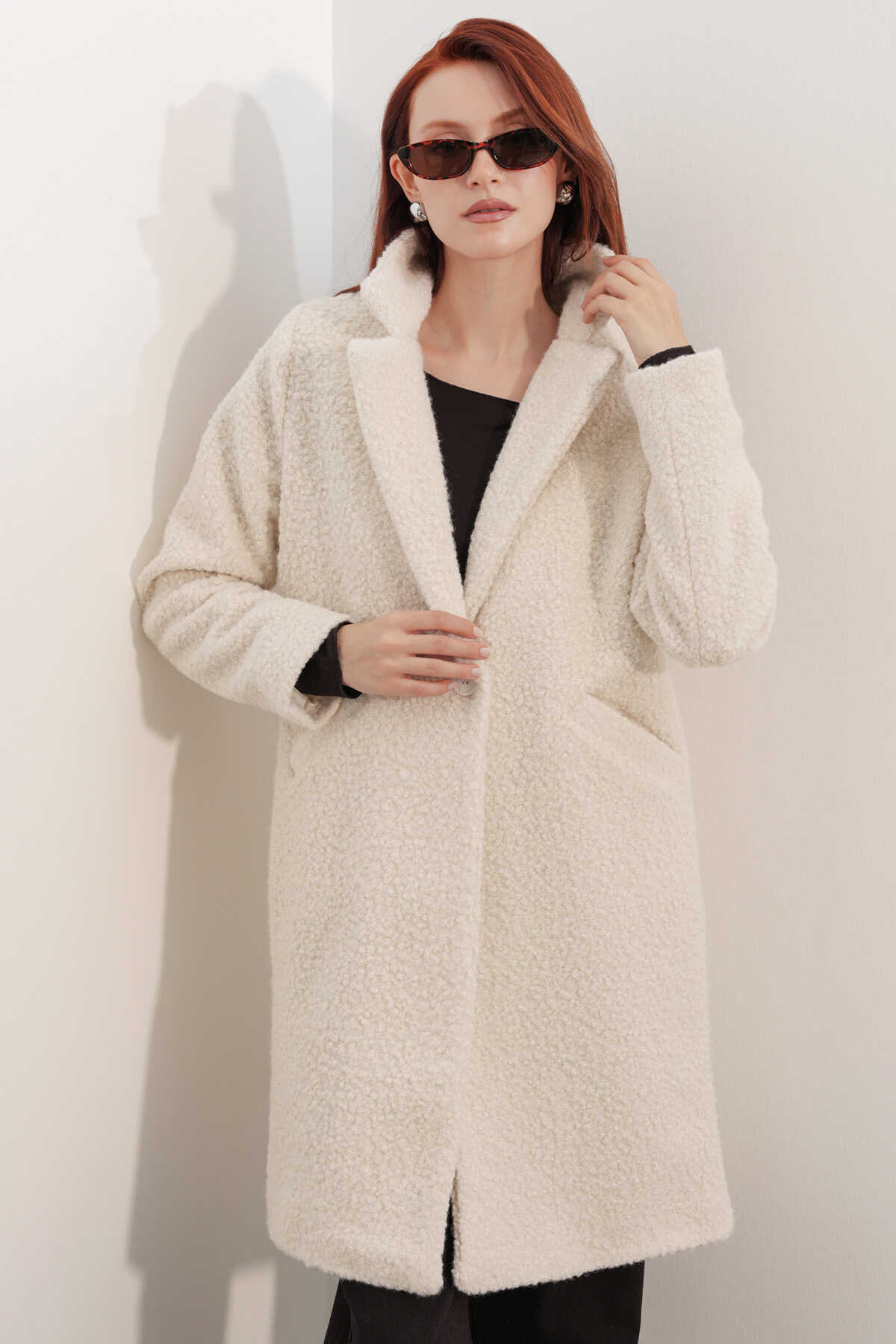 9082 Oversize Kaşe Kaban - M. Krem - 1