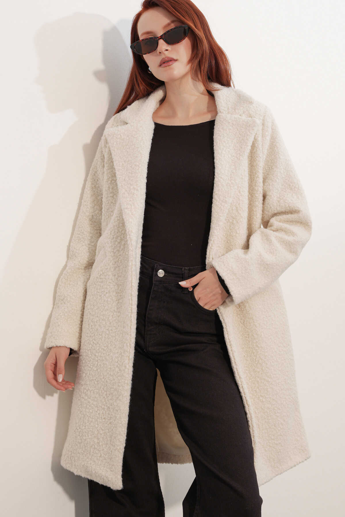 9082 Oversize Kaşe Kaban - M. Krem - 3