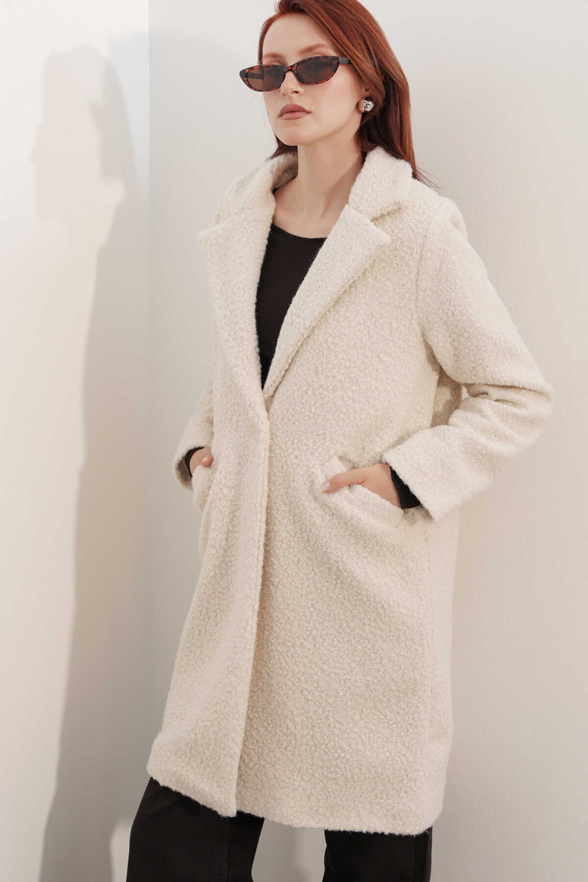 9082 Oversize Kaşe Kaban - M. Krem - 4