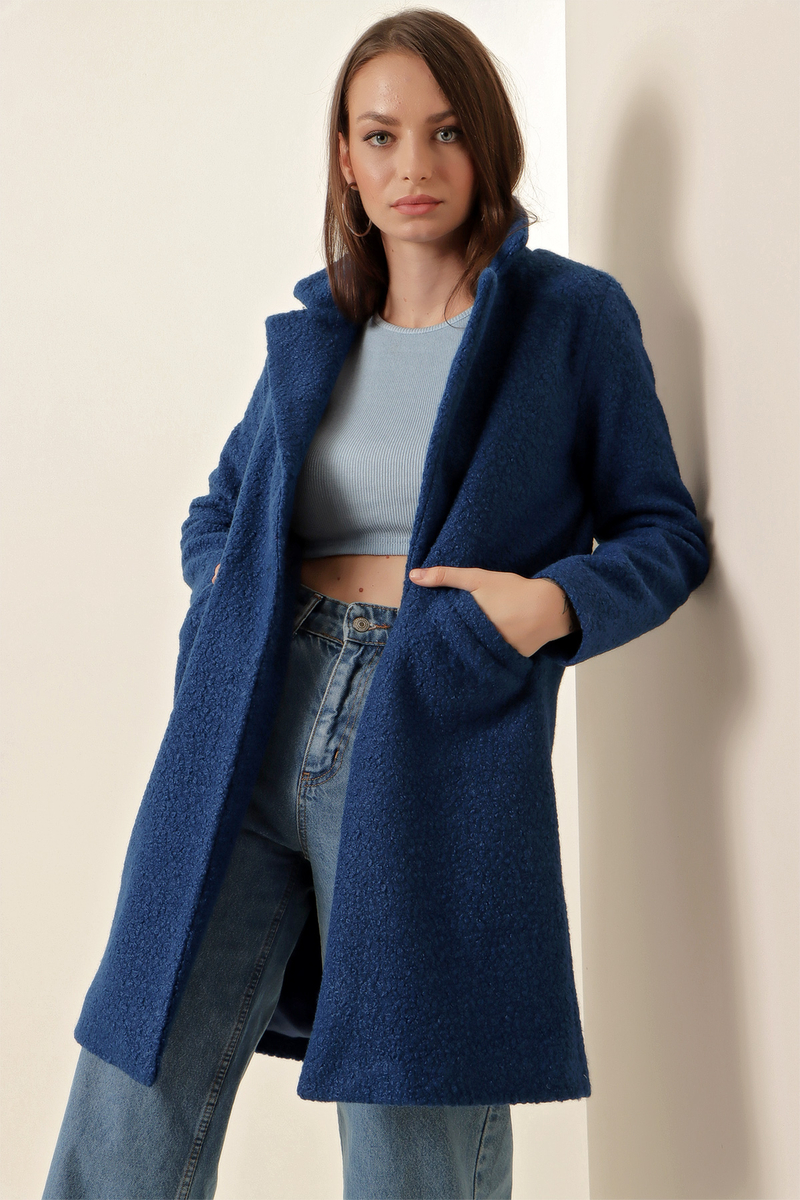 9082 Oversize Kaşe Kaban - Saks - BİGDART