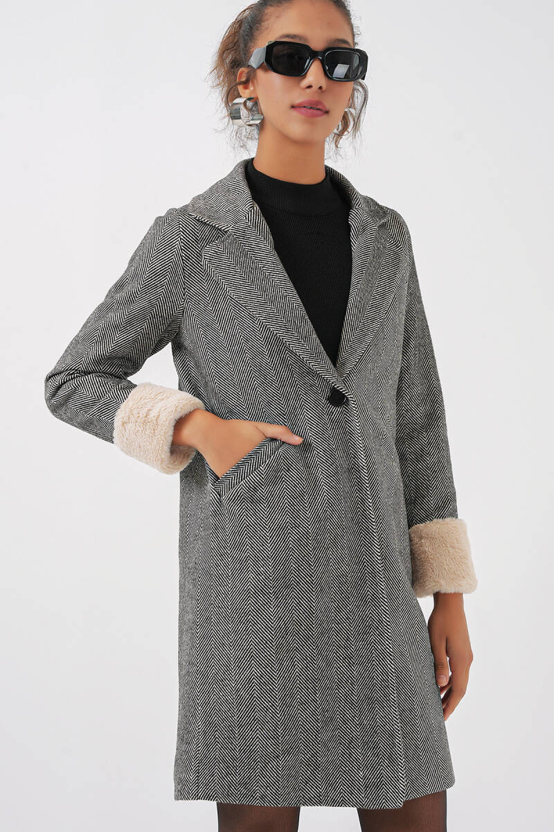 9085 Balık Sırtı Kaşe Kaban - C.Siyah - BİGDART