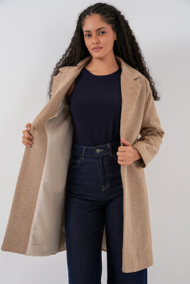 9085 Balık Sırtı Kaşe Kaban - Camel - 4