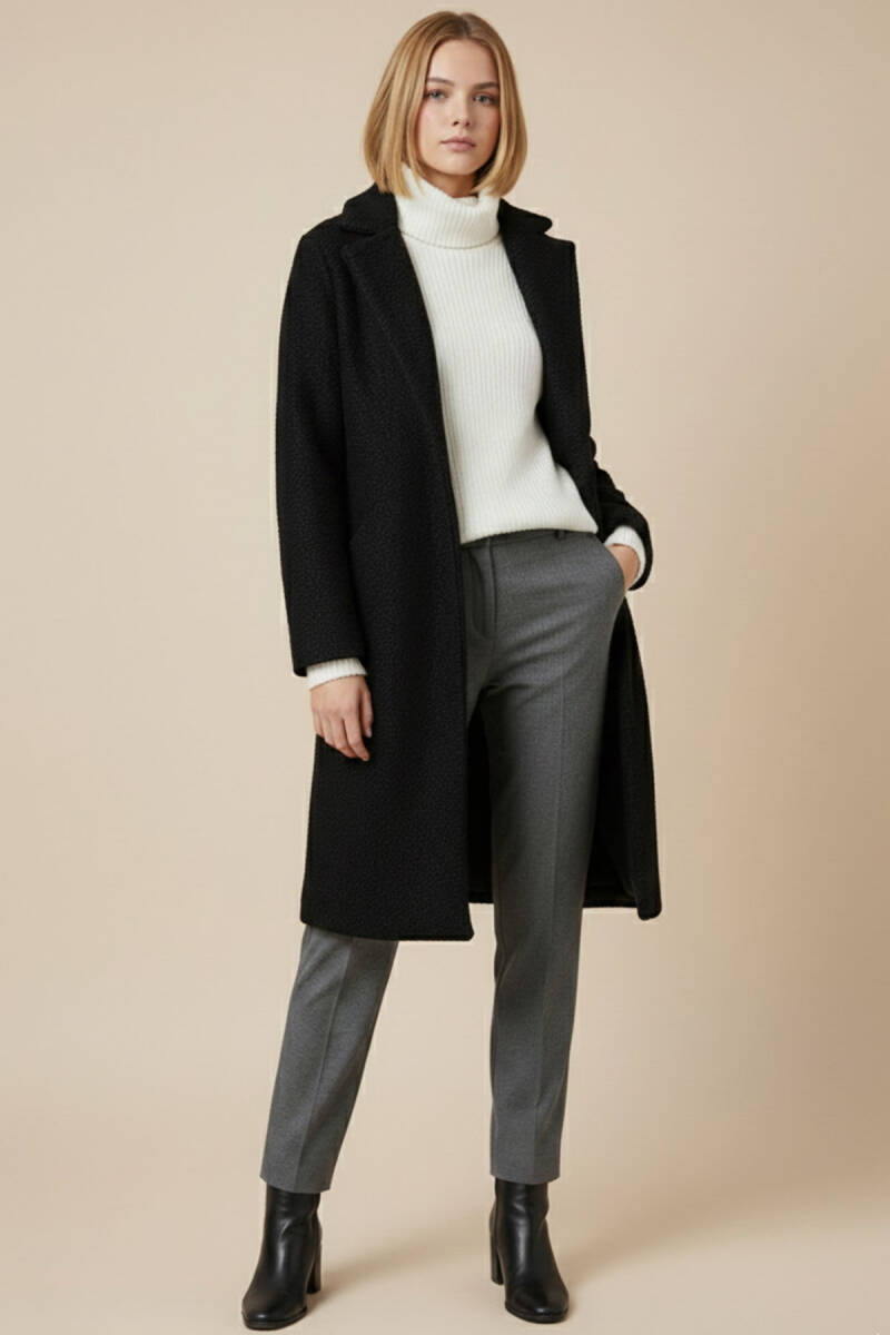 9085 Kadın Oversize Kaşe Kaban - D. Siyah - BİGDART