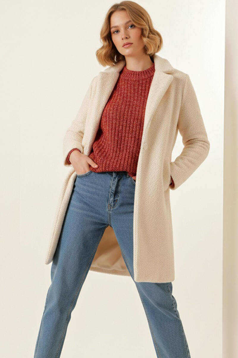 9085 Kadın Oversize Kaşe Kaban - M. Krem (1)