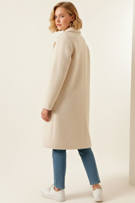 9085 Kadın Oversize Kaşe Kaban - M. Krem - 3