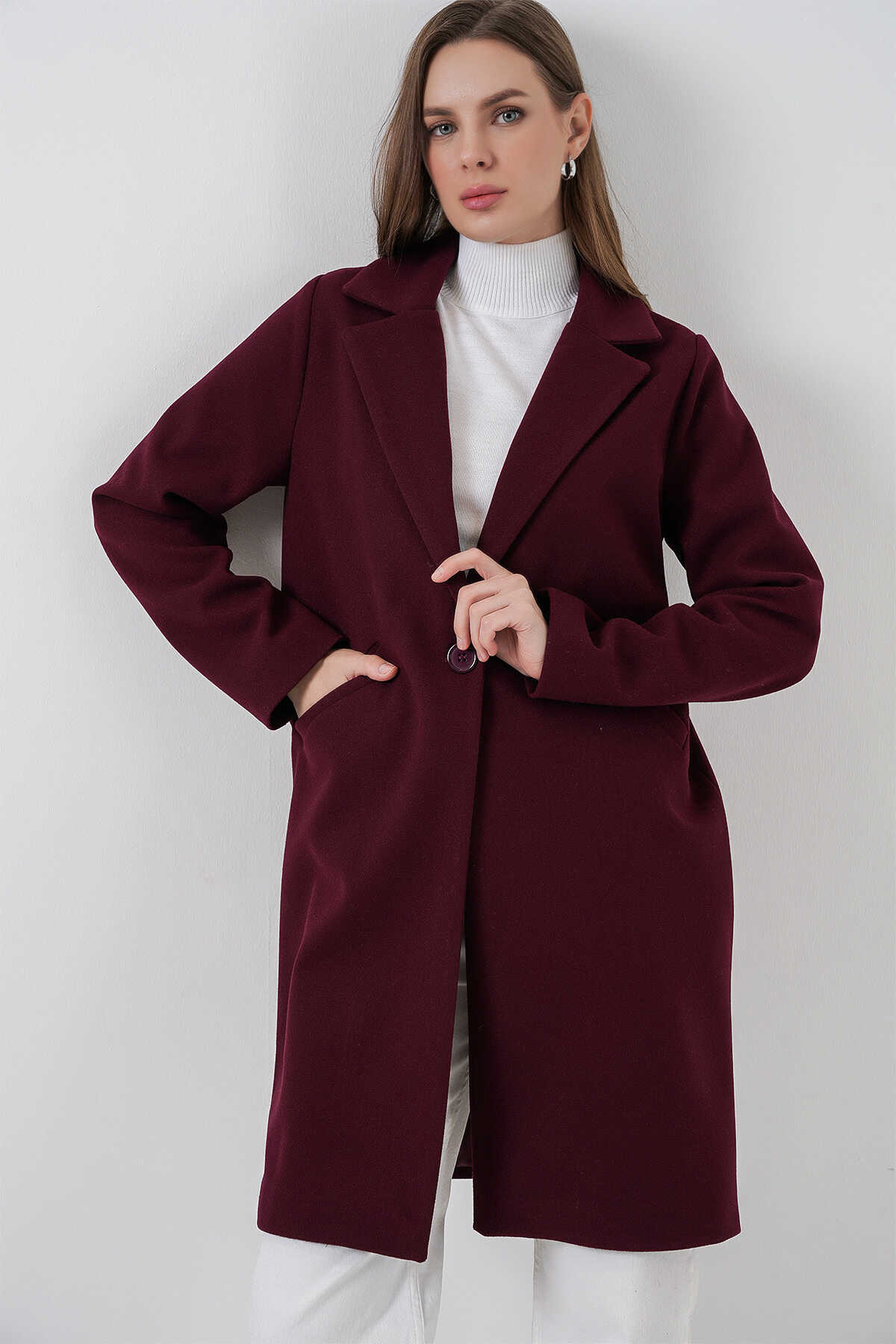 9085 Kaşe Kaban - Bordo - 1