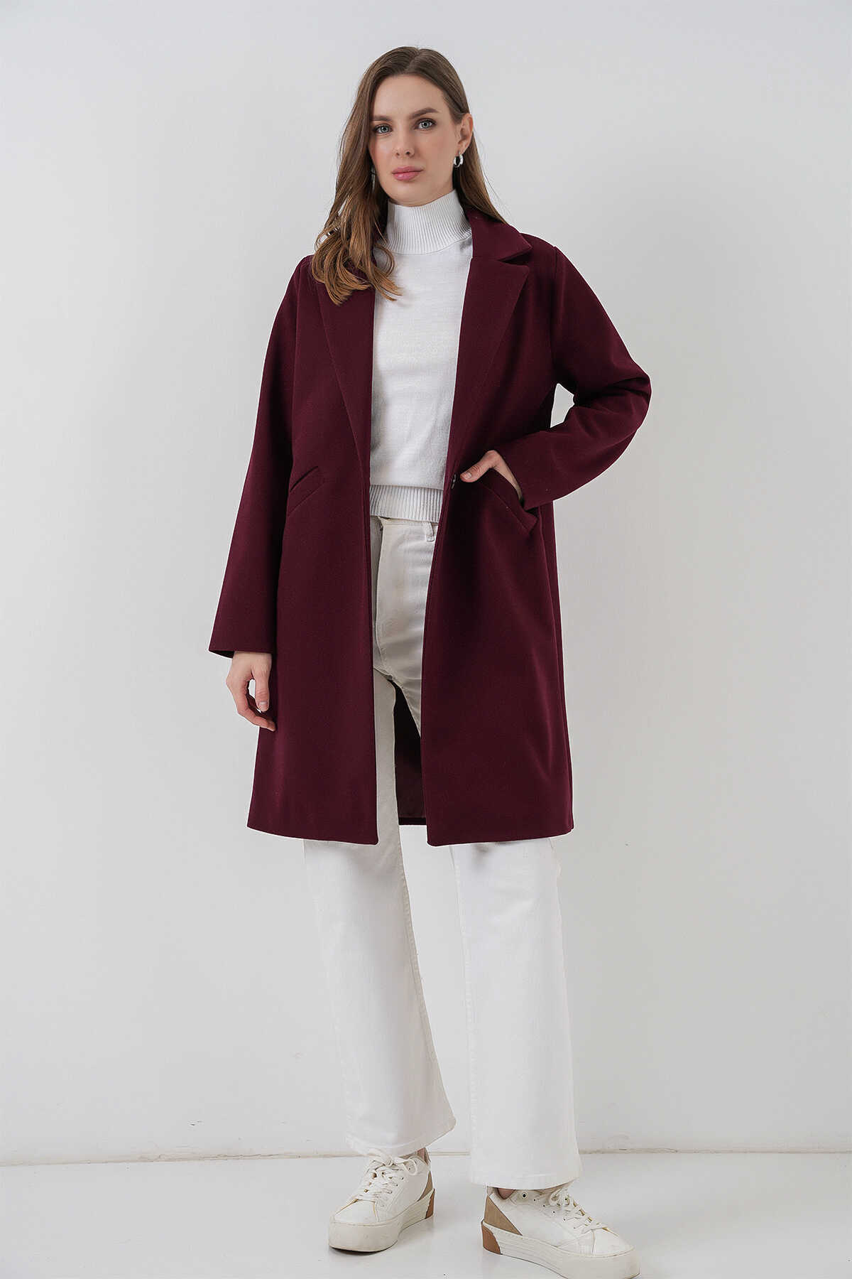 9085 Kaşe Kaban - Bordo - 2