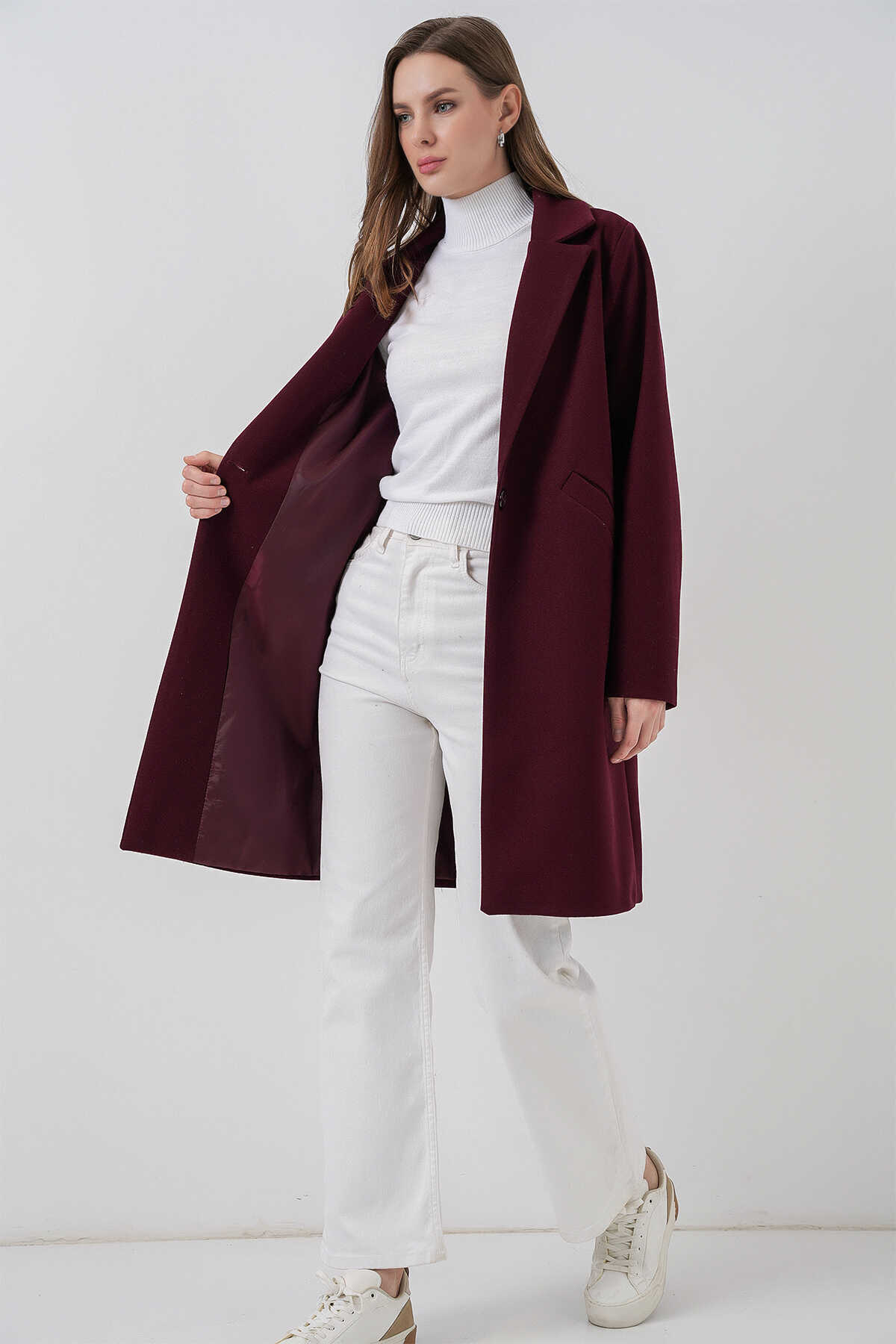 9085 Kaşe Kaban - Bordo - 4